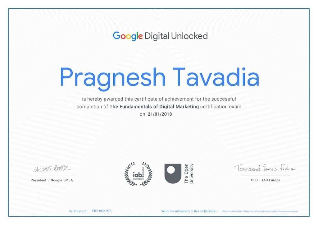 Google Digital Unlocked Fundamentals of Digital Marketing Pragnesh Tavadia