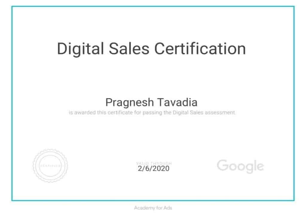 Google Digital Sales Certification Pragnesh Tavadia